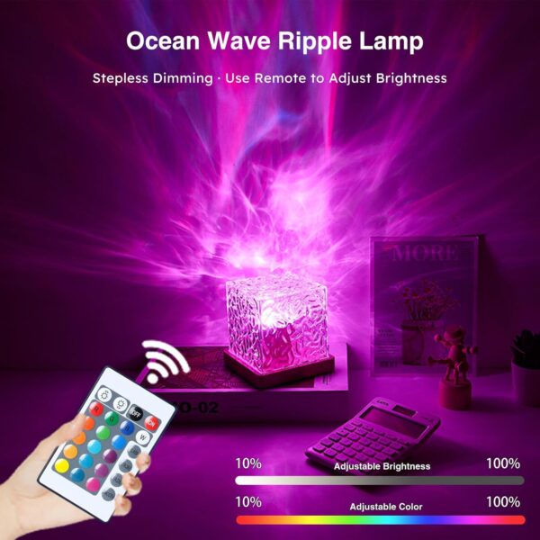 Ocean Wave Lamp Projector, 16 Colors Luminorthe Cube Lamp, Rechargeable Water Ripple Lamp with Remote and Touch Control, Ocean Aurora Lamp for Girls Bedroom Gifts, Party Mood Lighting
