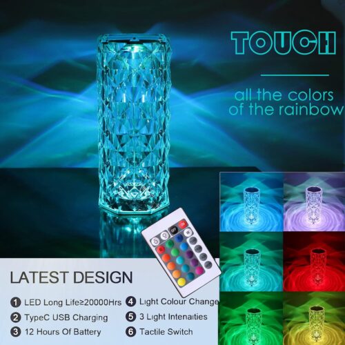 Crystal Lamp, Touch Table Lamp