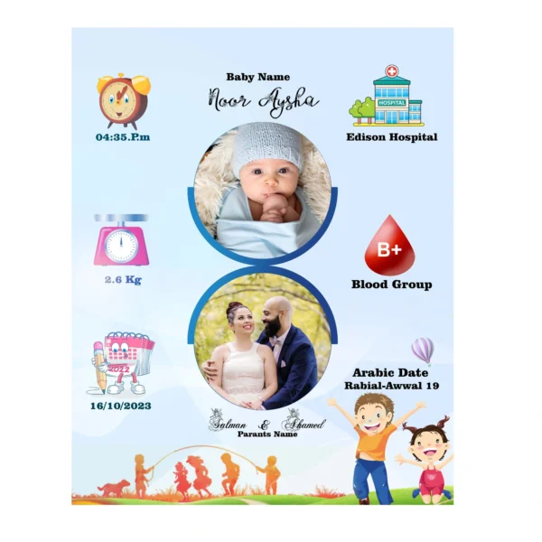 Personalized Baby Birth Details Photo Frame with Name, Date & Photo | Custom Newborn Gift