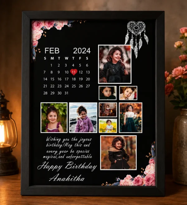 Personalized Floral Birthday Calendar Photo Frame
