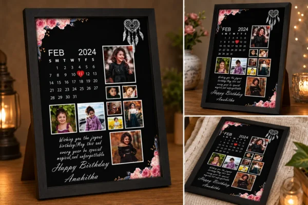 Personalized Floral Birthday Calendar Photo Frame