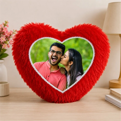Personalized Heart Shape Fur Cushion Custom Photo Cushion Gift