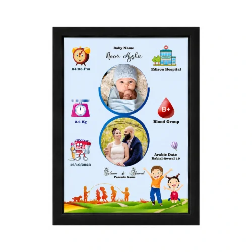 Personalized Baby Birth Details Photo Frame with Name, Date & Photo | Custom Newborn Gift