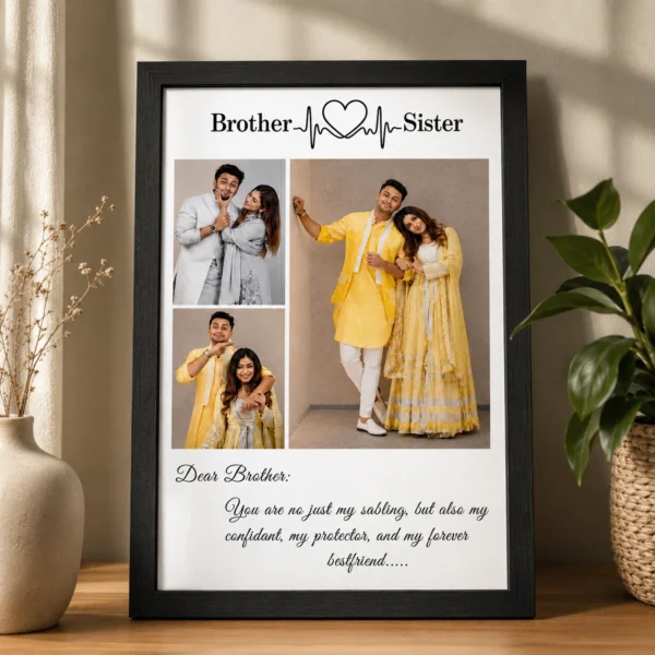 Brother Sister Photo Frame – Personalized Heartbeat Design with Message Brother Sister Photo Frame – Personalized Heartbeat Design with Message