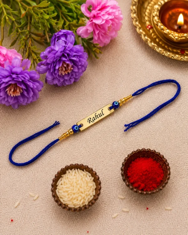 Evil Eye Rakhi with Name – Personalized Blue Thread Rakhi for Brother Evil Eye Rakhi with Name – Personalized Blue Thread Rakhi for Brother