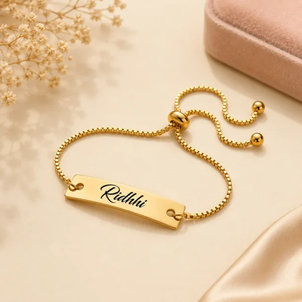 Lumba Rakhi for Bhabhi – Personalized Gold-Tone Name Bracelet Rakhi Lumba Rakhi for Bhabhi – Personalized Gold-Tone Name Bracelet Rakhi