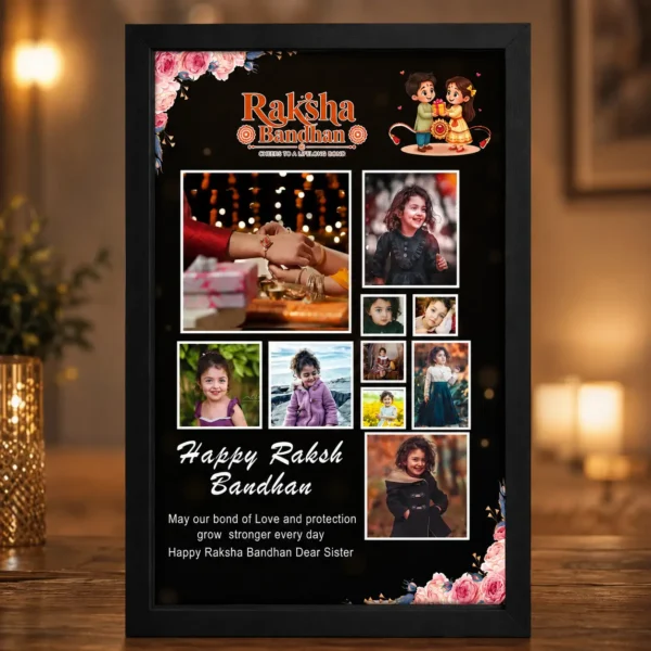 Multi-Photo Raksha Bandhan Collage Frame – Personalized Rakhi Gift with Message