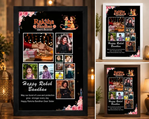 Multi-Photo Raksha Bandhan Collage Frame – Personalized Rakhi Gift with Message