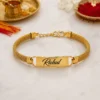 Personalized Name Rakhi for Brother – Gold-Tone Designer Rakhi with Name Engraving